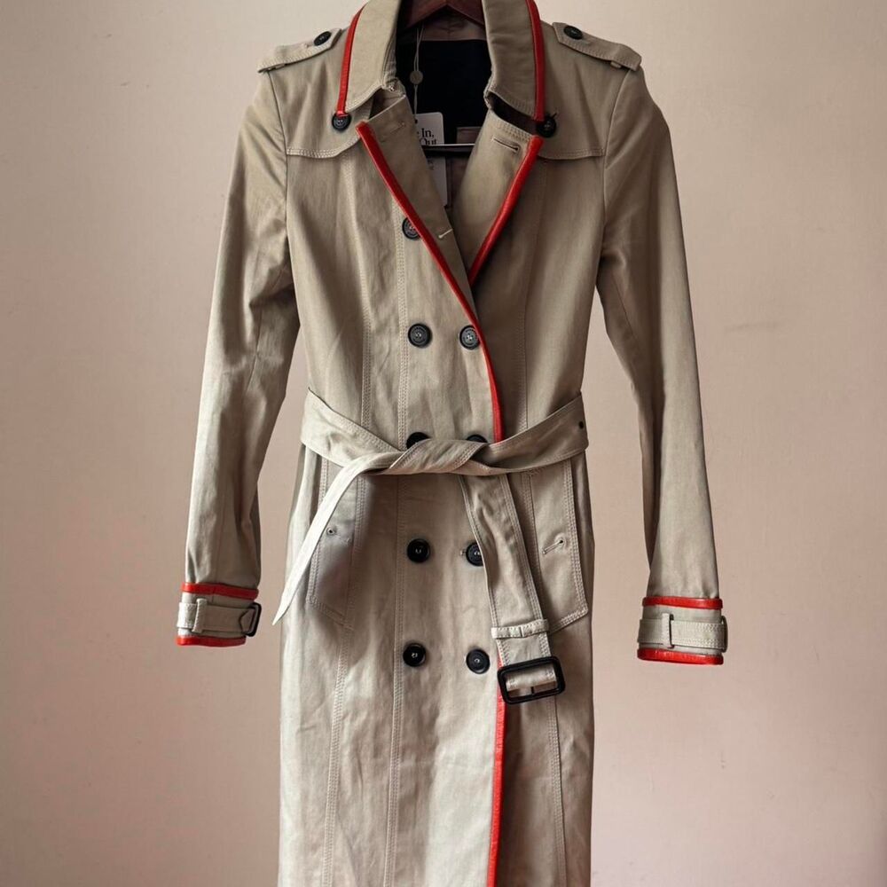 Burberry Prorsum Women Trench Coat with Leather Trim